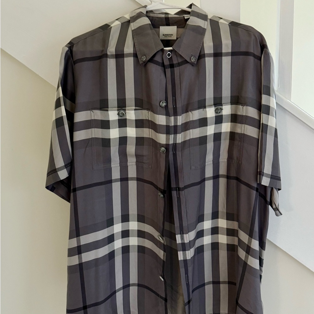 Burberry Gray Plaid Men's Shirt Bethnal Check Print Button-Down Print original
